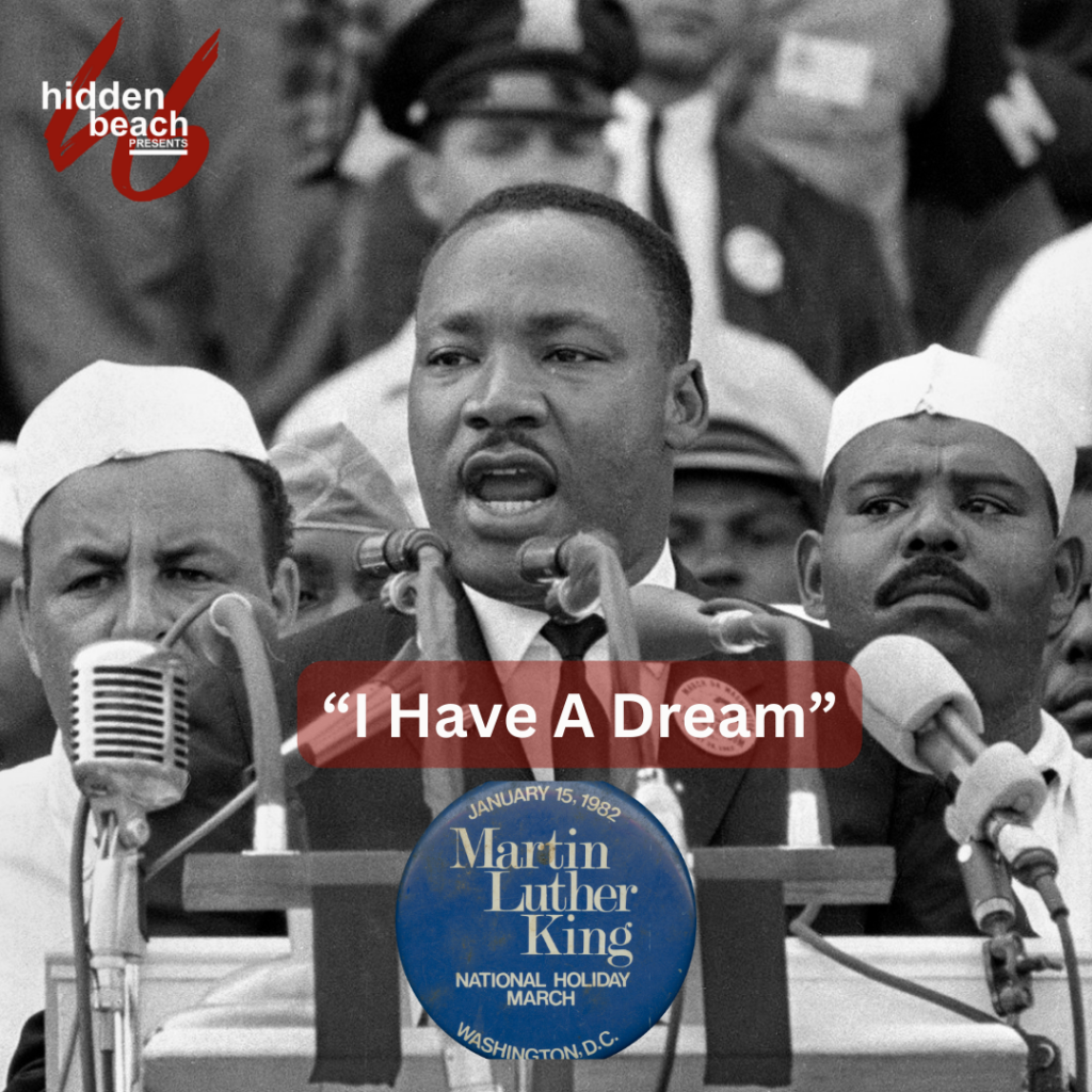 MLK Day 2024 social media post by Hidden Beach Recordings in honor of celebrating the national holiday, Dr. Martin Luther King Jr. Day