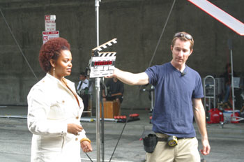 A behind the scenes photo of Jill Scott on the set of her music video shoot for her song "Golden" released by Hidden Beach Recordings